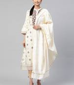 Juniper Ivory Rayon Printed Straight Kurta Dupatta Set with Rubber-band
