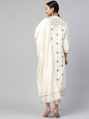 Juniper Ivory Rayon Printed Straight Kurta Dupatta Set with Rubber-band 2