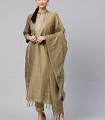 Juniper Brown Rayon Printed Straight Kurta Dupatta Set with Rubber-band