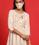 Juniper Ivory Rayon Slub Polka Print Peplum Tunic with Mask