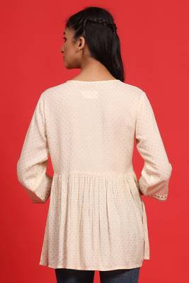 Juniper Ivory Rayon Slub Polka Print Peplum Tunic with Mask 2