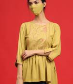 Juniper Olive Rayon Slub Polka Print Peplum Tunic with Mask