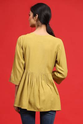 Juniper Olive Rayon Slub Polka Print Peplum Tunic with Mask 2