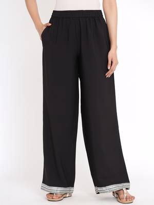 Juniper Black Poly Crepe Solid Straight Palazzo 1