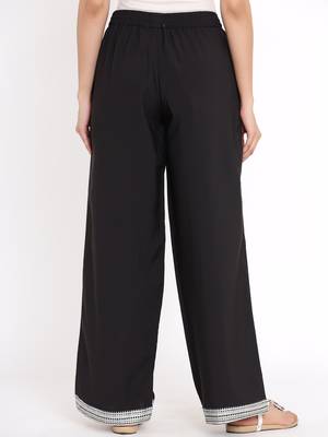 Juniper Black Poly Crepe Solid Straight Palazzo 2