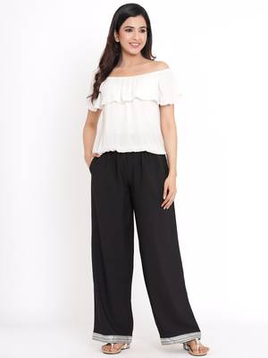 Juniper Black Poly Crepe Solid Straight Palazzo 3