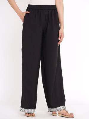 Juniper Black Poly Crepe Solid Straight Palazzo 4