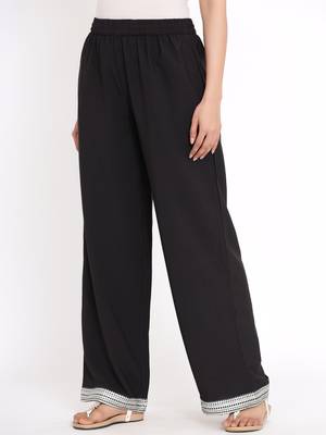 Juniper Black Poly Crepe Solid Straight Palazzo 5