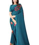 Dark Blue Vichitra Silk  Embriodered Saree With Solid Blouse Piece.