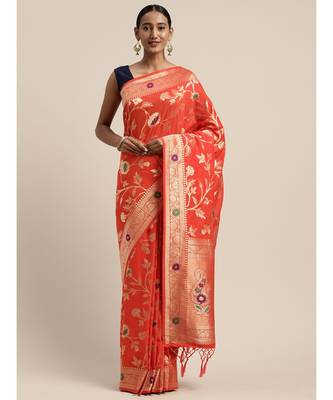 ORANGE jacquard sarees 1