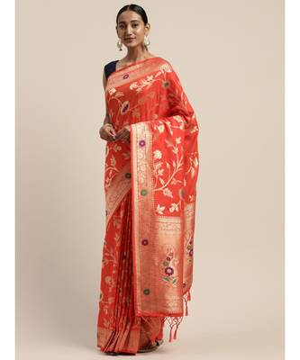 ORANGE jacquard sarees 2