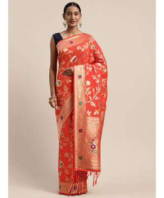 ORANGE jacquard sarees 3