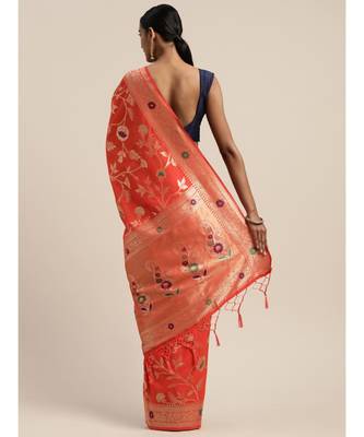 ORANGE jacquard sarees 4