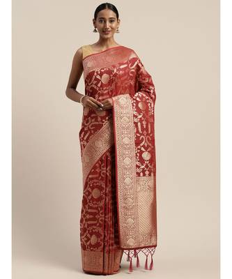 MAROON jacquard sarees 1