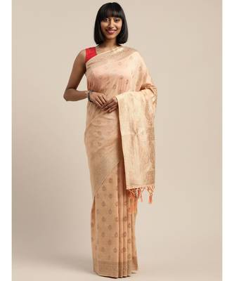 PEACH jacquard sarees 1