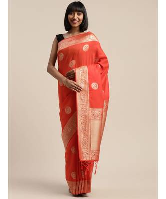 ORANGE jacquard sarees 1