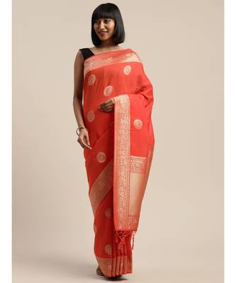ORANGE jacquard sarees 2