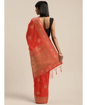 ORANGE jacquard sarees 3