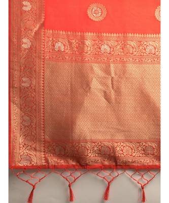 ORANGE jacquard sarees 5