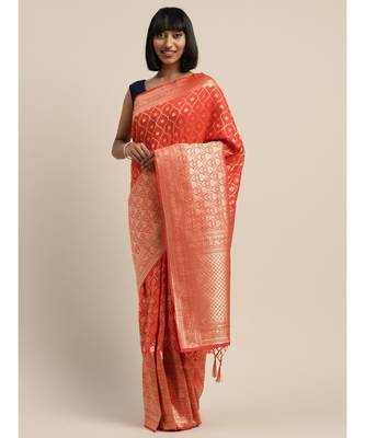 ORANGE jacquard sarees 1
