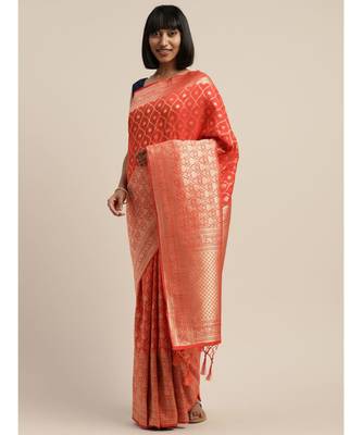 ORANGE jacquard sarees 2