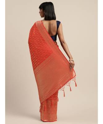 ORANGE jacquard sarees 3