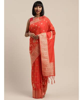 ORANGE jacquard sarees 1