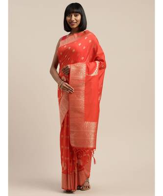ORANGE jacquard sarees 2