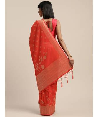ORANGE jacquard sarees 3