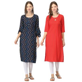 Navy-blue printed rayon combo-kurtis 1