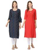 Navy-blue printed rayon combo-kurtis