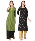 Green printed rayon combo-kurtis