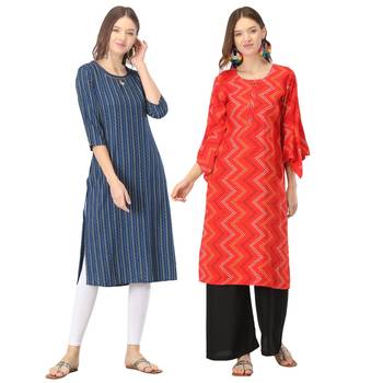 Blue printed rayon combo-kurtis 1