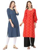 Blue printed rayon combo-kurtis