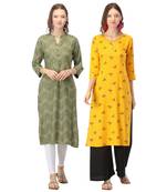 Yellow printed rayon combo-kurtis