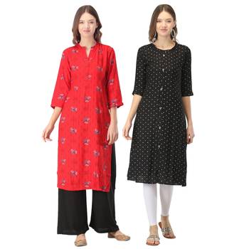 Black printed rayon combo-kurtis 1