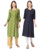 Green printed rayon combo-kurtis