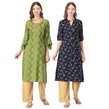 Green printed rayon combo-kurtis 1