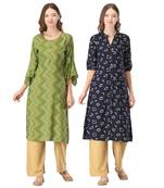 Green printed rayon combo-kurtis