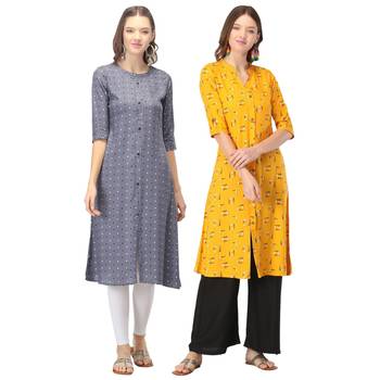 Grey printed rayon combo-kurtis 1
