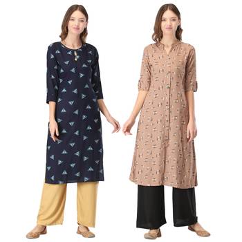 Brown printed rayon combo-kurtis 1