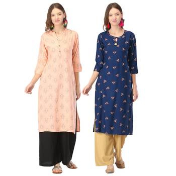 Peach printed rayon combo-kurtis 1
