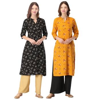 Black printed rayon combo-kurtis 1