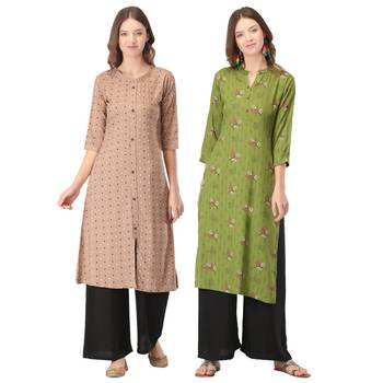 Brown printed rayon combo-kurtis 1