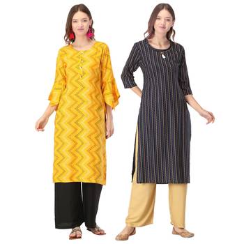 Navy-blue printed rayon combo-kurtis 1