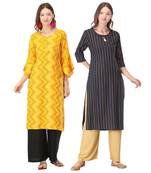 Navy-blue printed rayon combo-kurtis