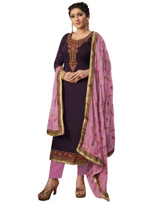 Purple embroidered silk blend salwar 1