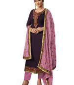 Purple embroidered silk blend salwar