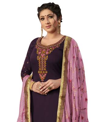 Purple embroidered silk blend salwar 2