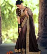 Dark coffee woven silk blend saree with blouse